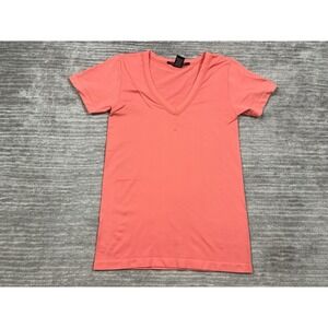 Pierre Cardin Top Womens L/XL Pink Short Sleeve V-Neck Nylon Blend Stretch